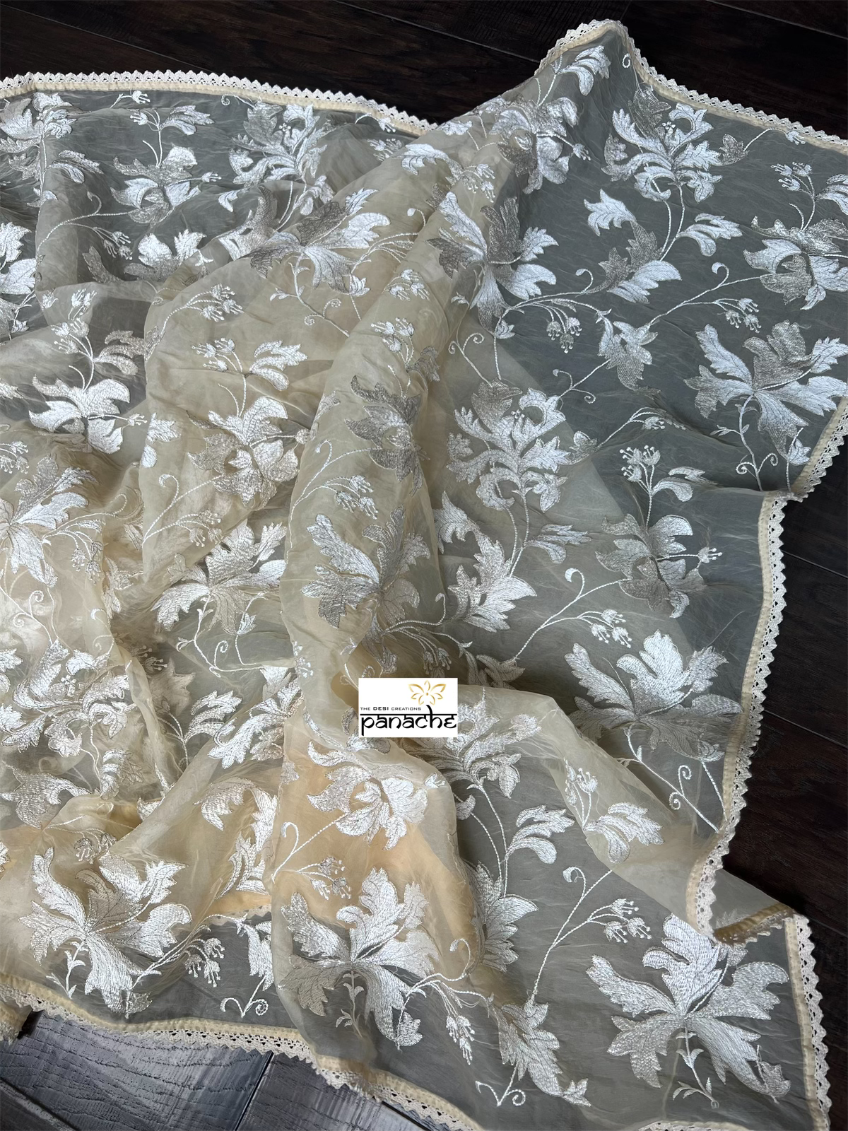 Designer Organza - Wheat color Embroidered