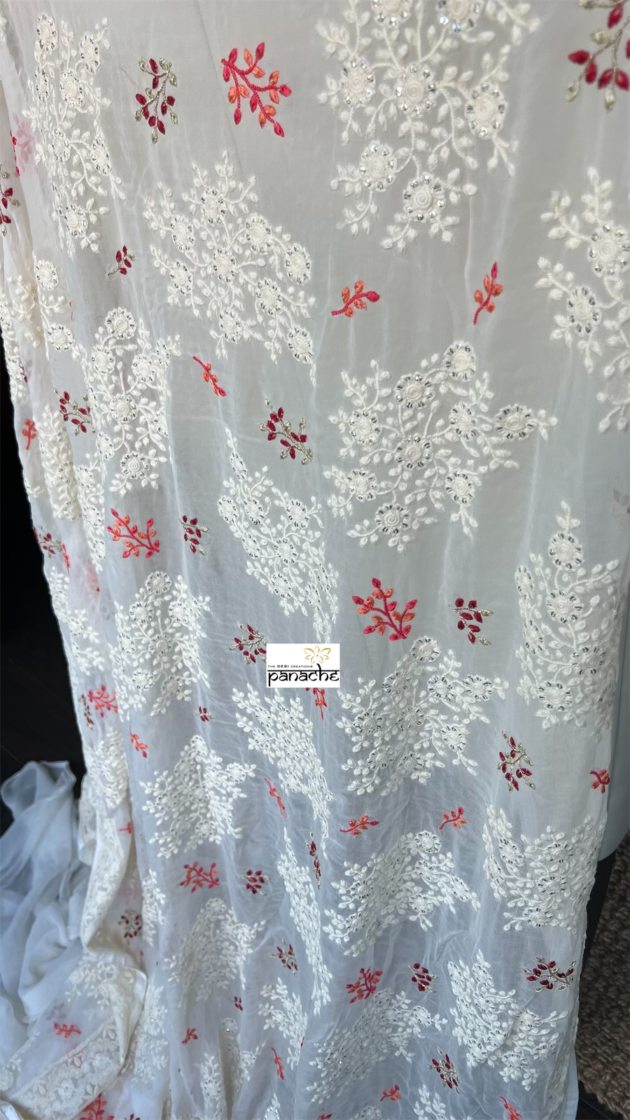 Pure Georgette Chikankari - Offwhite Meenakari