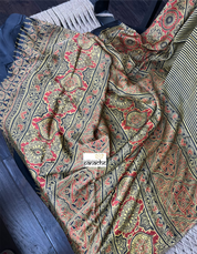 Modal Silk Ajrakh - Greenish Yellow Black Striped
