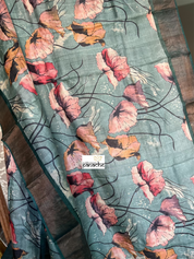 Pure Tussar Silk - Grey Blue Digital Printed