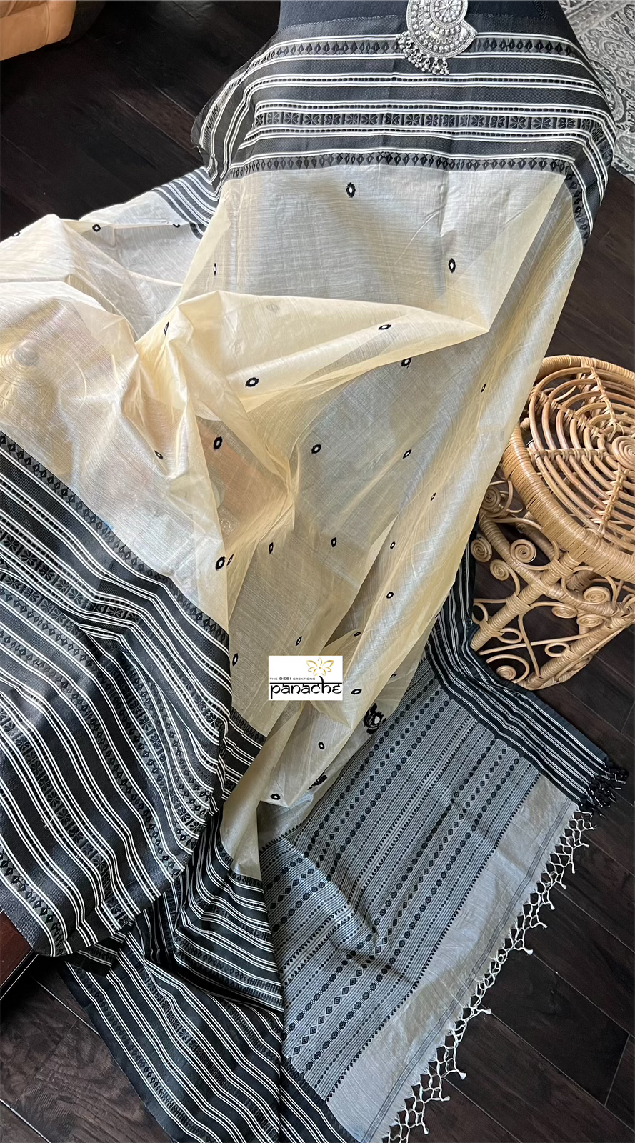 Pure Gachi Tussar Silk - Cream Black