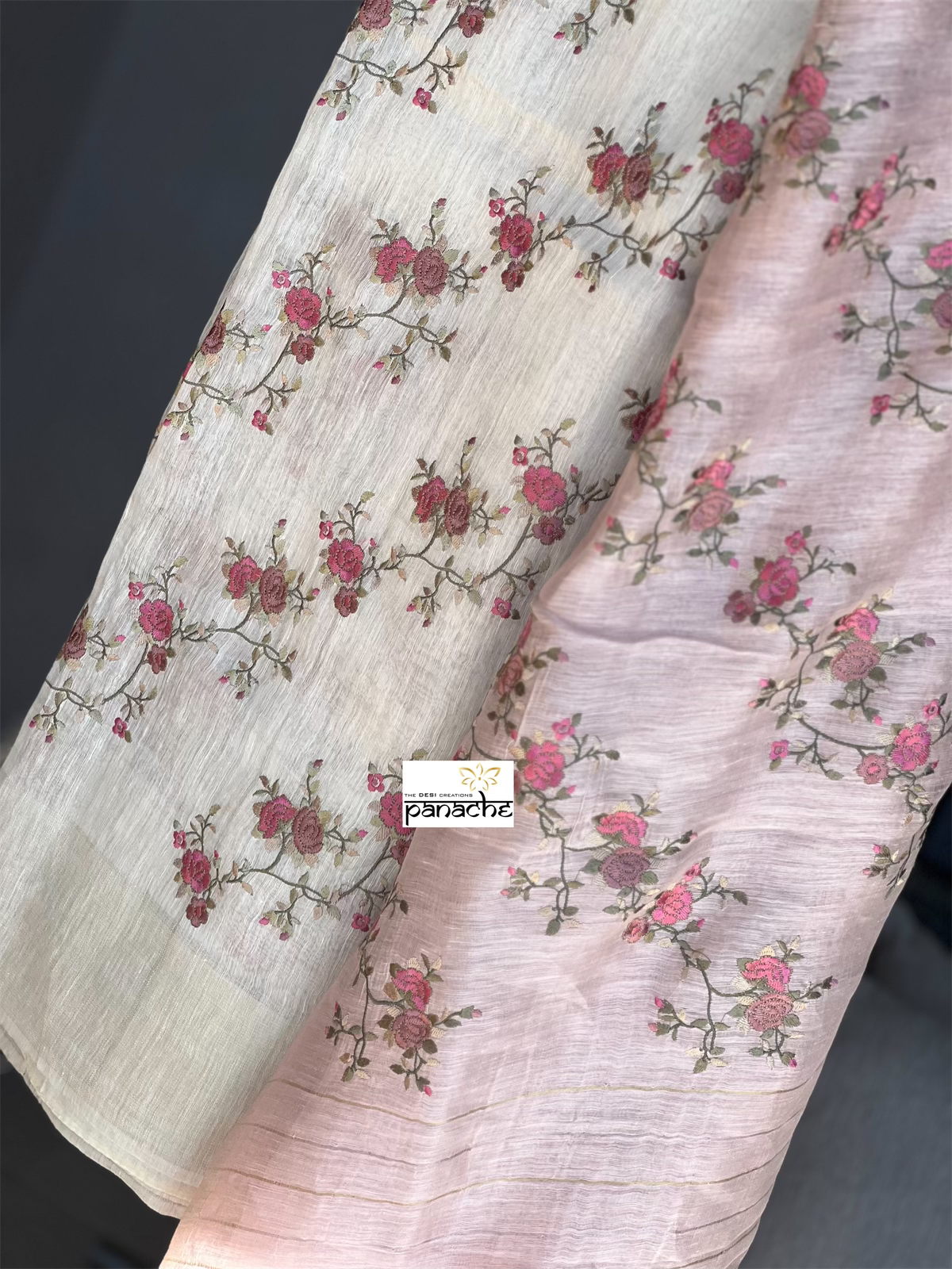 Embroidered Linen Silk- Off White