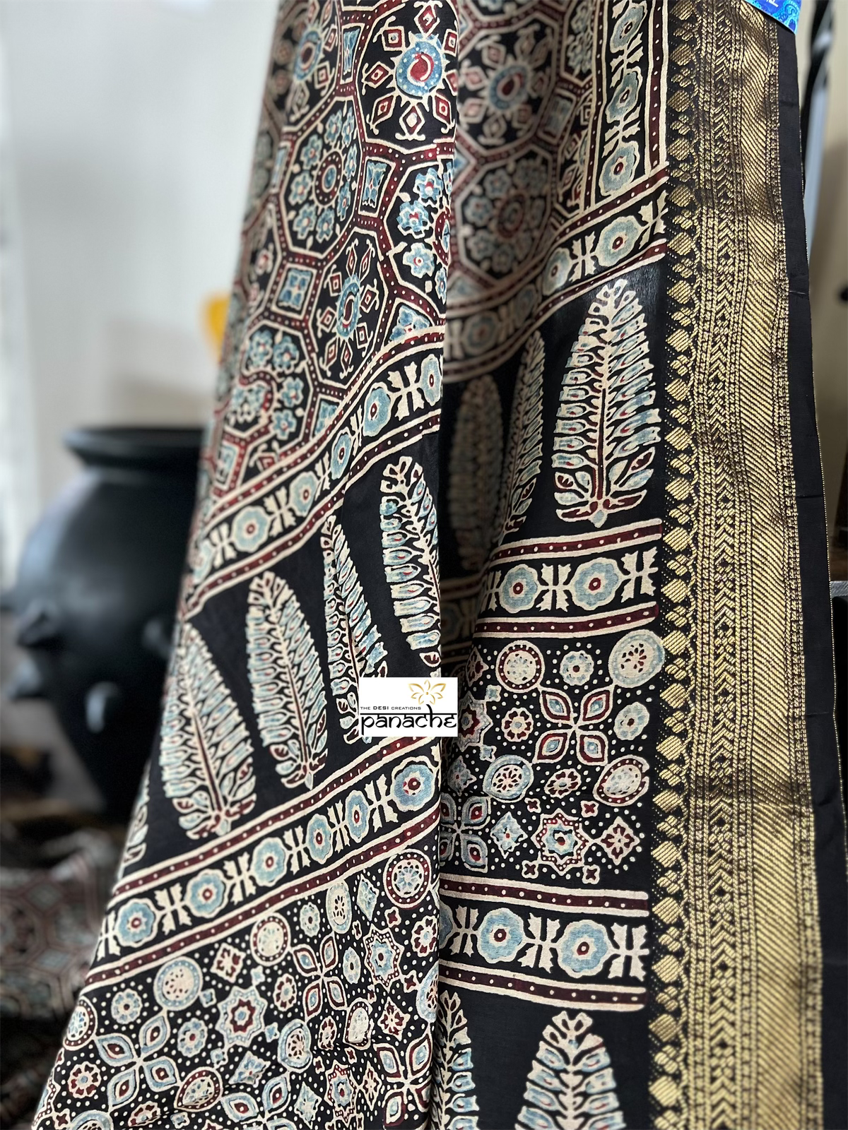 Dola Silk Ajrakh - Black