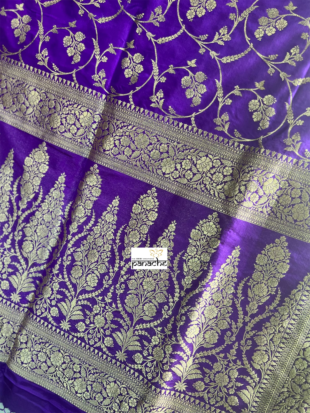 Katan Silk Banarasi - Purple Jaal Woven