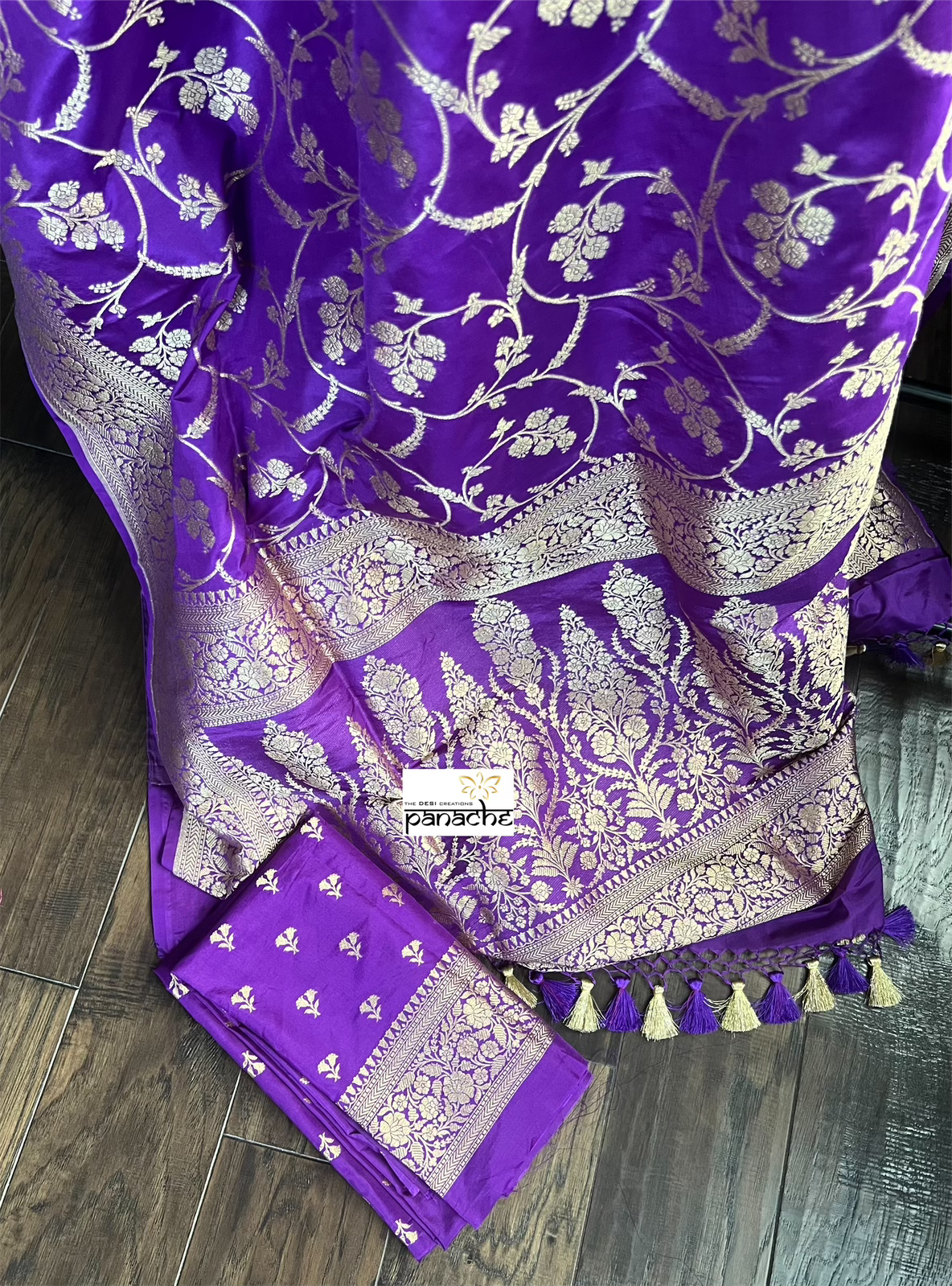 Katan Silk Banarasi - Purple Jaal Woven