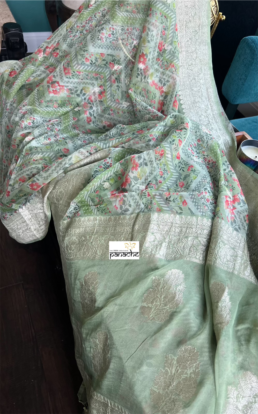 Khaddi Chiffon Banarasi - Pista Green Digital Printed