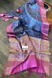 Pure Tussar Silk Digital Printed -  Blue Magenta Patola