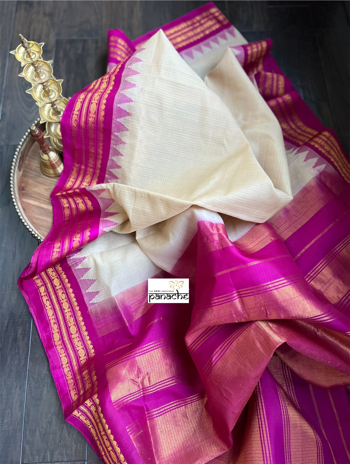 Pure Cotton Gadwal - Beige Magenta