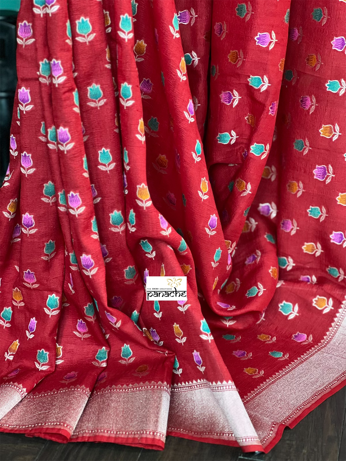 Tussar Georgette Banarasi - Red Mogra Tilfi