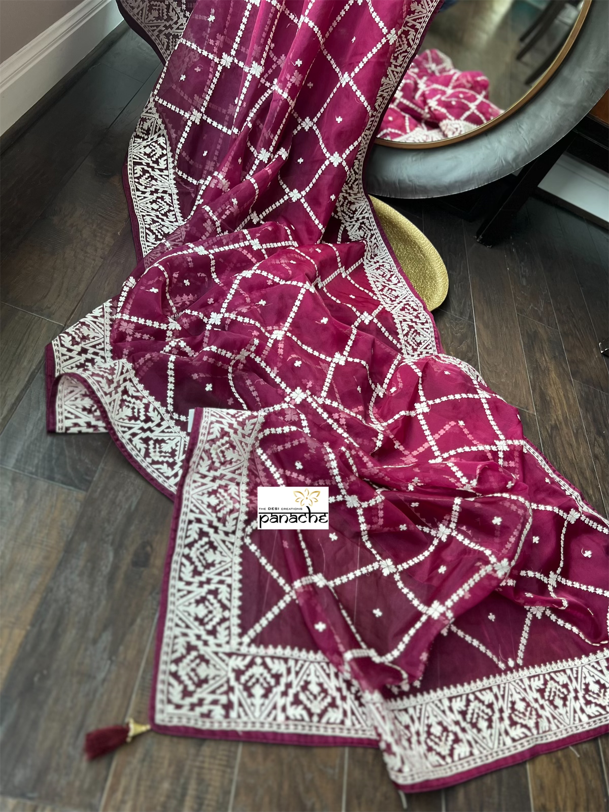 Designer Organza - Wine color embroidered