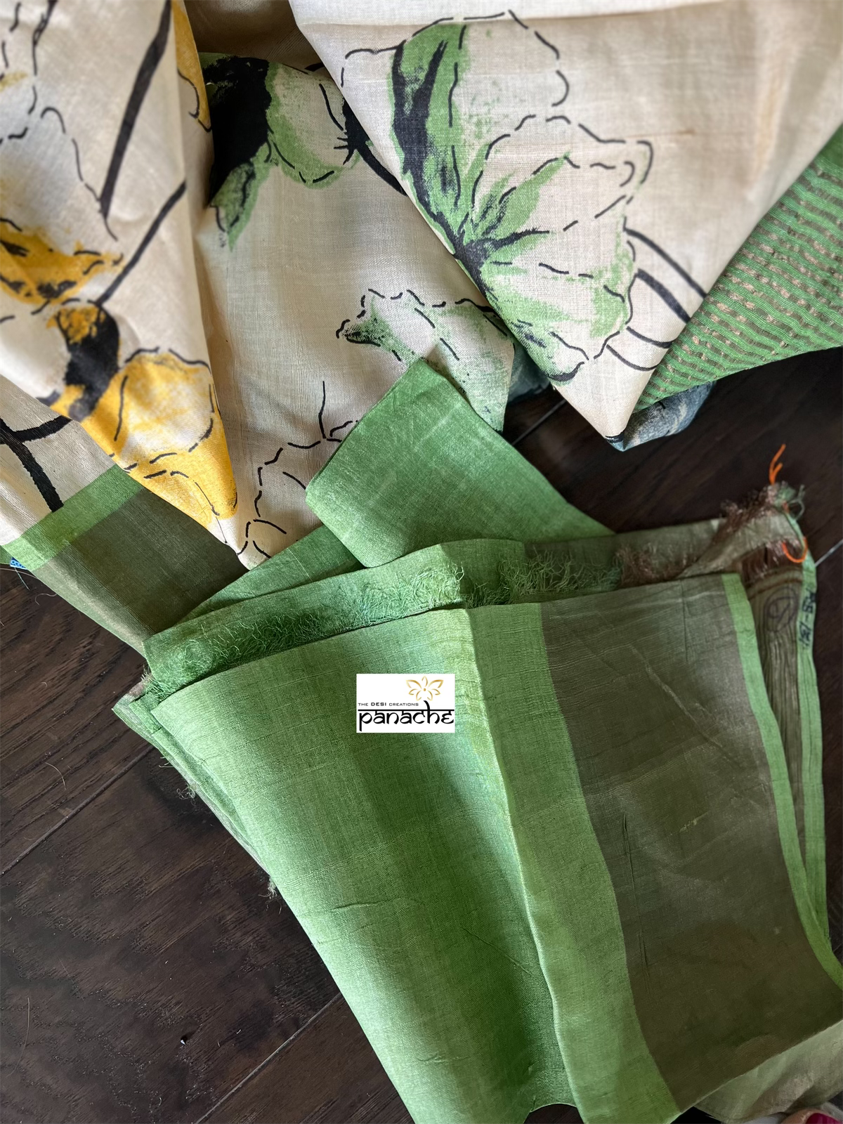 Pure Tussar Silk - Beige Green Digital Printed