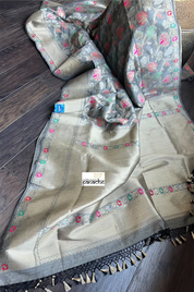 Soft Muga Tussar Banarasi - Grey Meenakari Woven