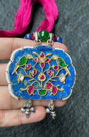 Silver 92.5 Beaded Necklace - Lapis Inlay Pendant