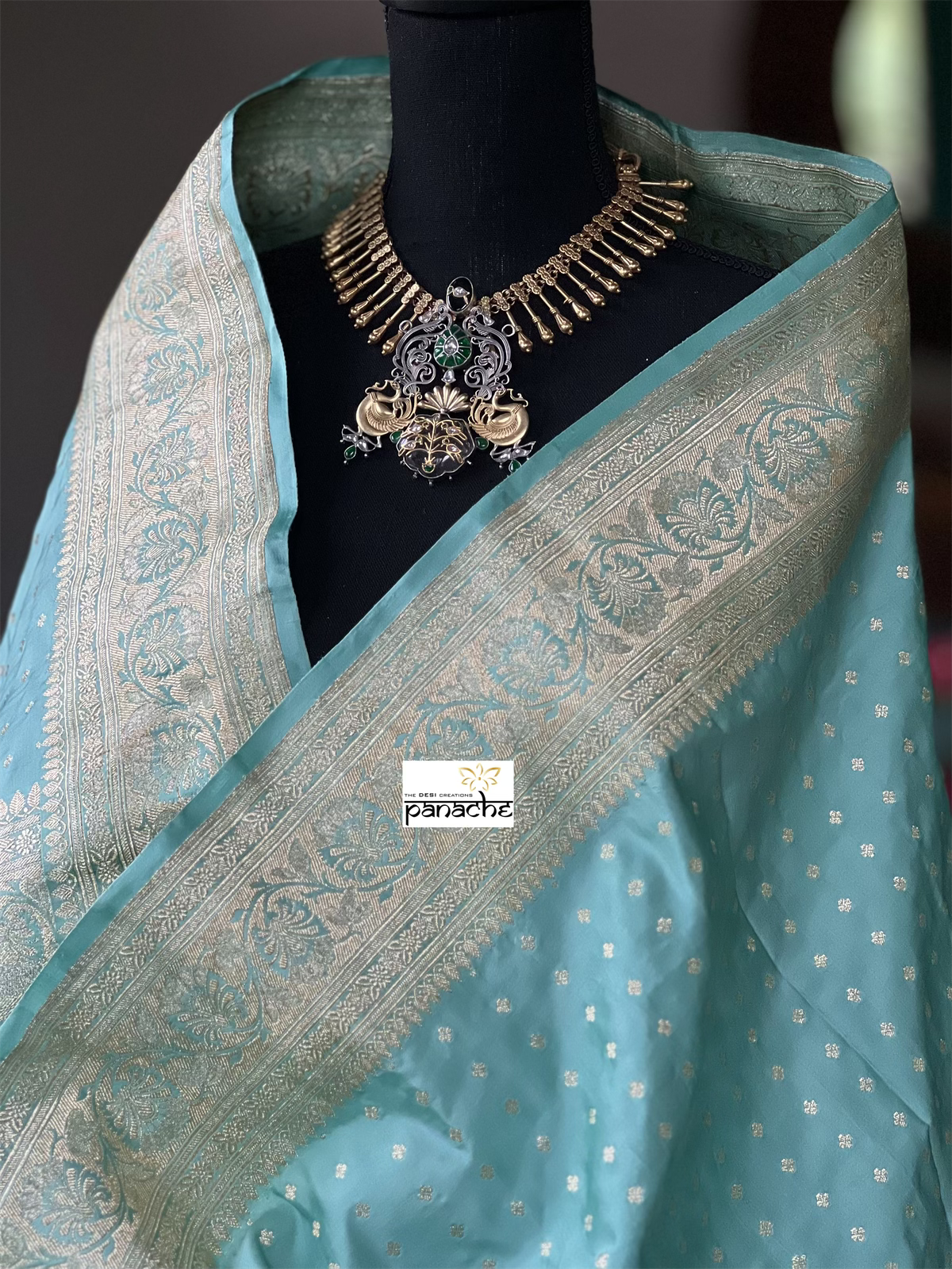 Pure Silk Banarasi- Light Sea green Gold Zari