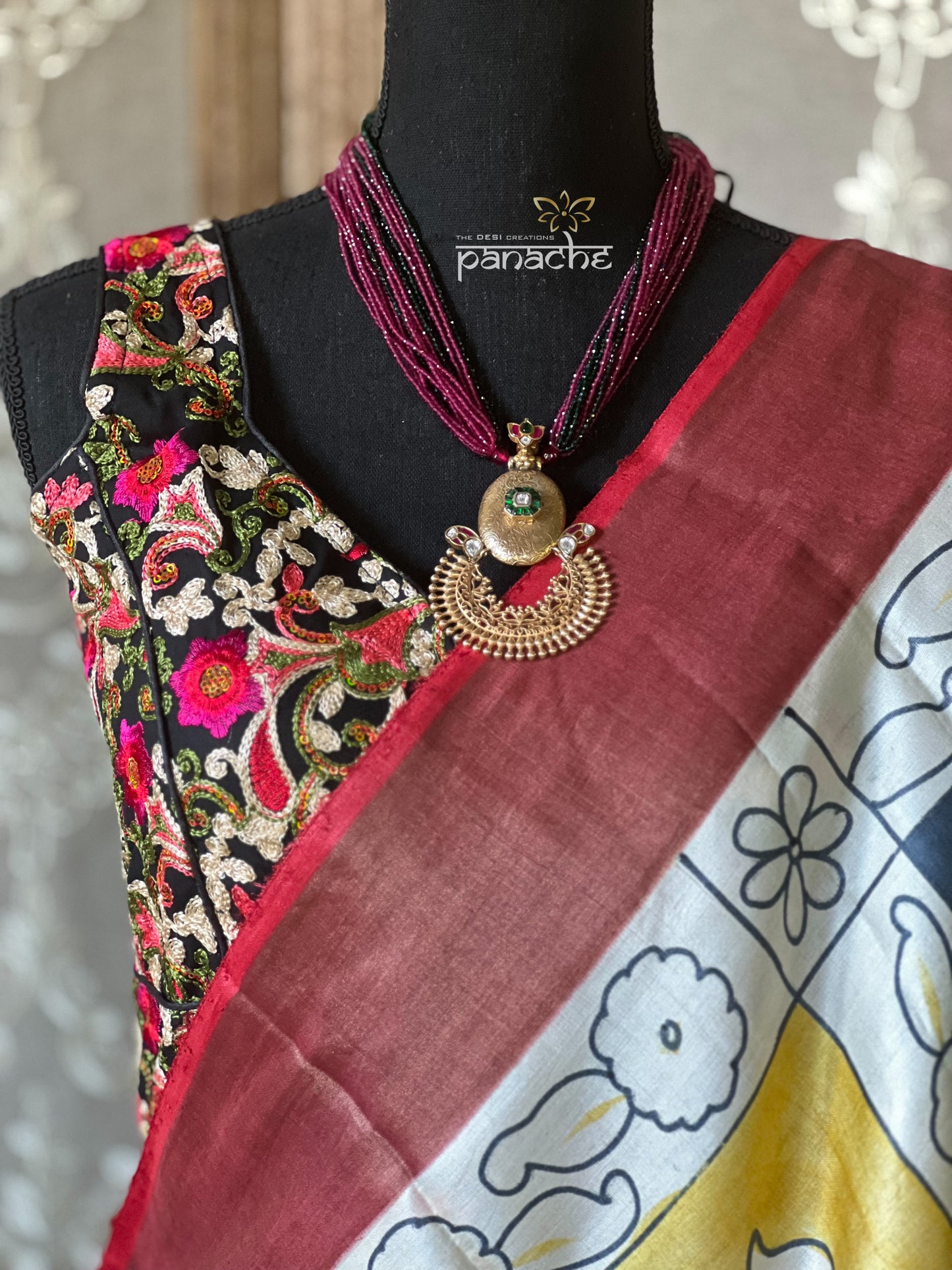 Silver 92.5 Beaded Necklace - Gold Kundan