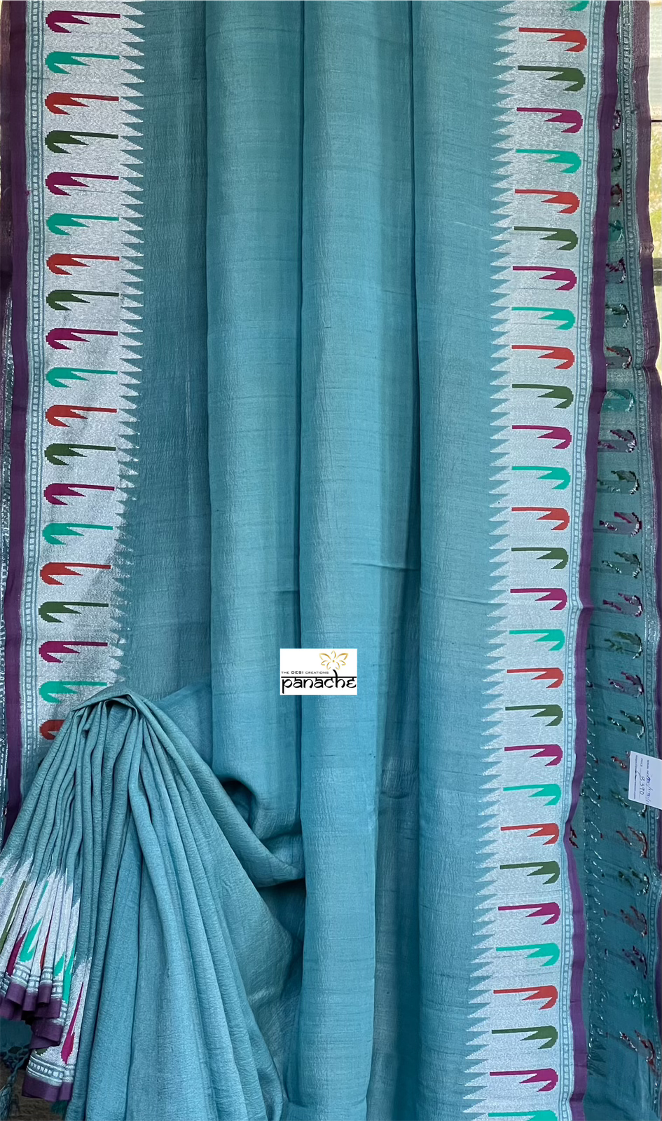 Tussar Georgette Banarasi- Teal Blue Grey Antique Silver