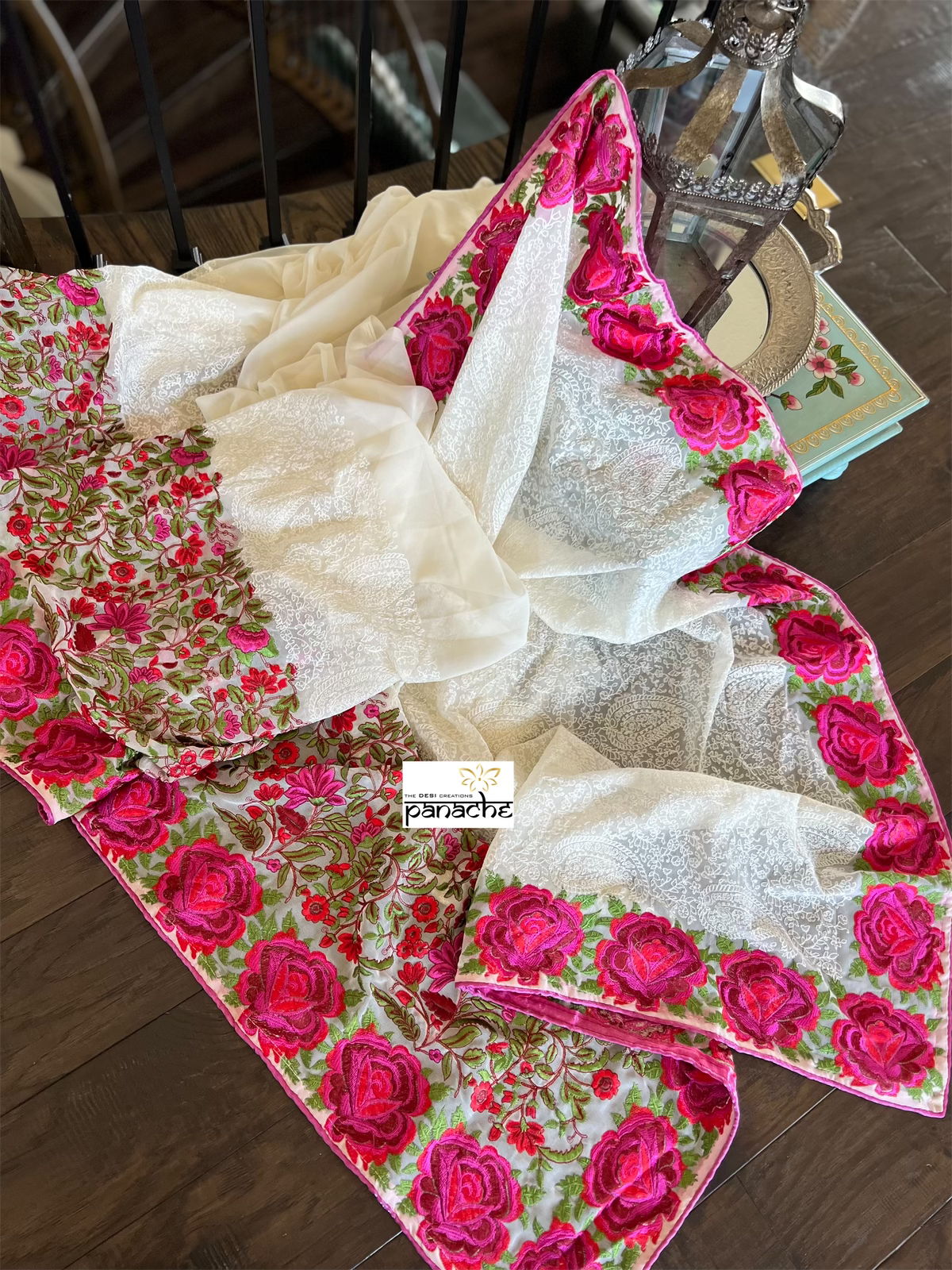 Designer Georgette Chikankari - Cream Pink