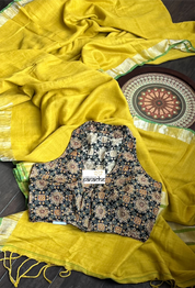 Designer Blouse - Ochre Yellow Black Ajrakh