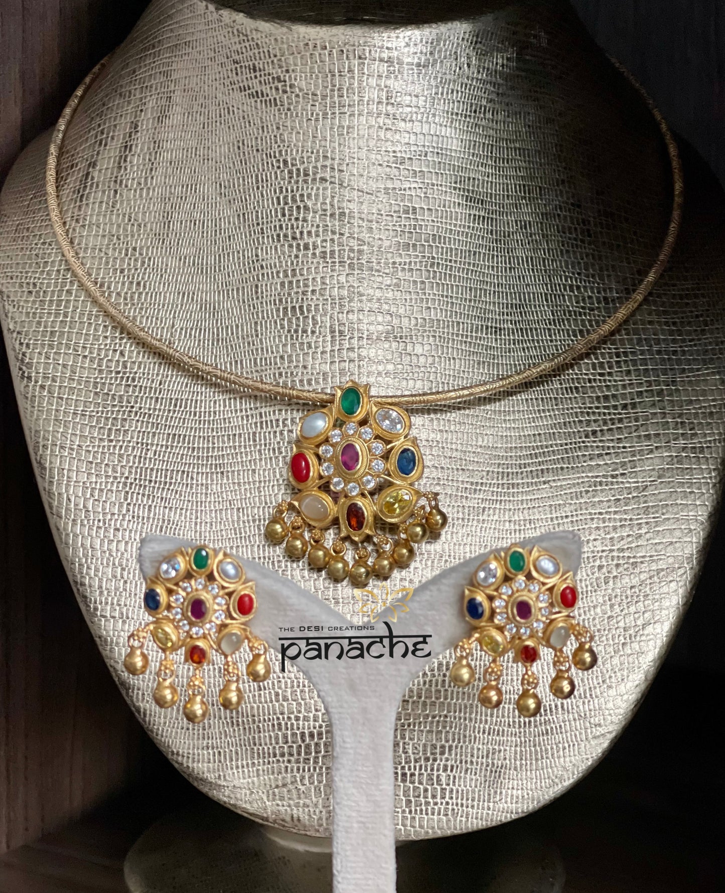 Silver 925 set - Golden Navratan