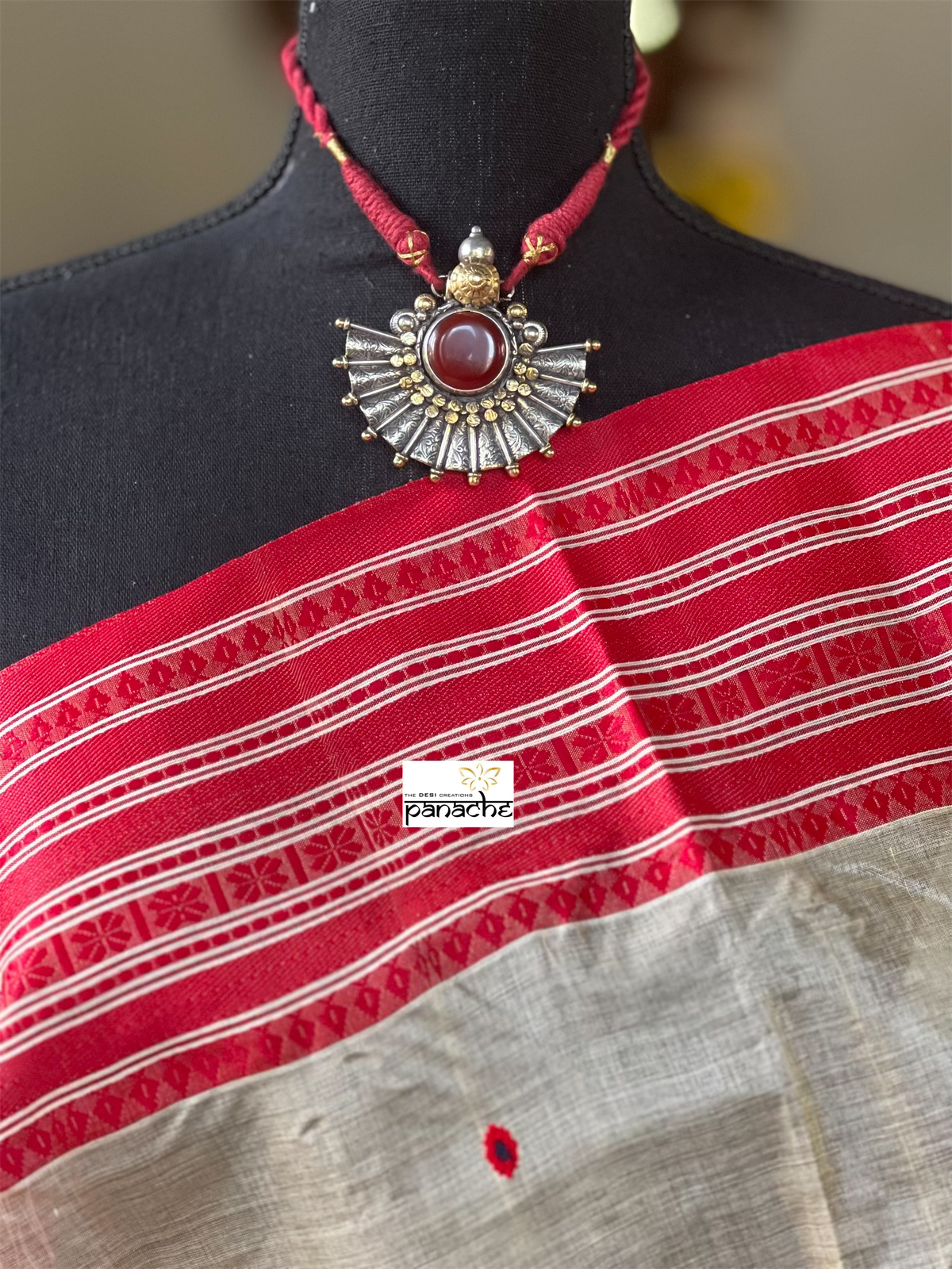 Pure Gachi Tussar Silk - Cream Red