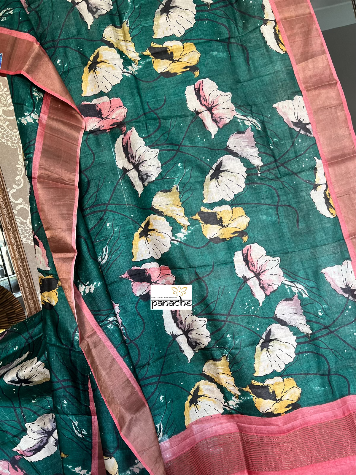 Pure Tussar Silk - Green Digital Printed