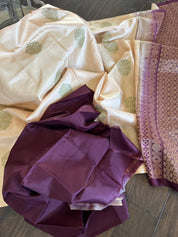 Pure Silk Kanjivaram - Light Peach Cream Wine