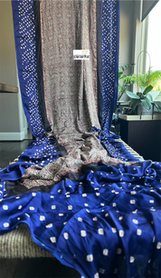 Modal Silk Ajrakh Bandhej - Mocha Brown Blue