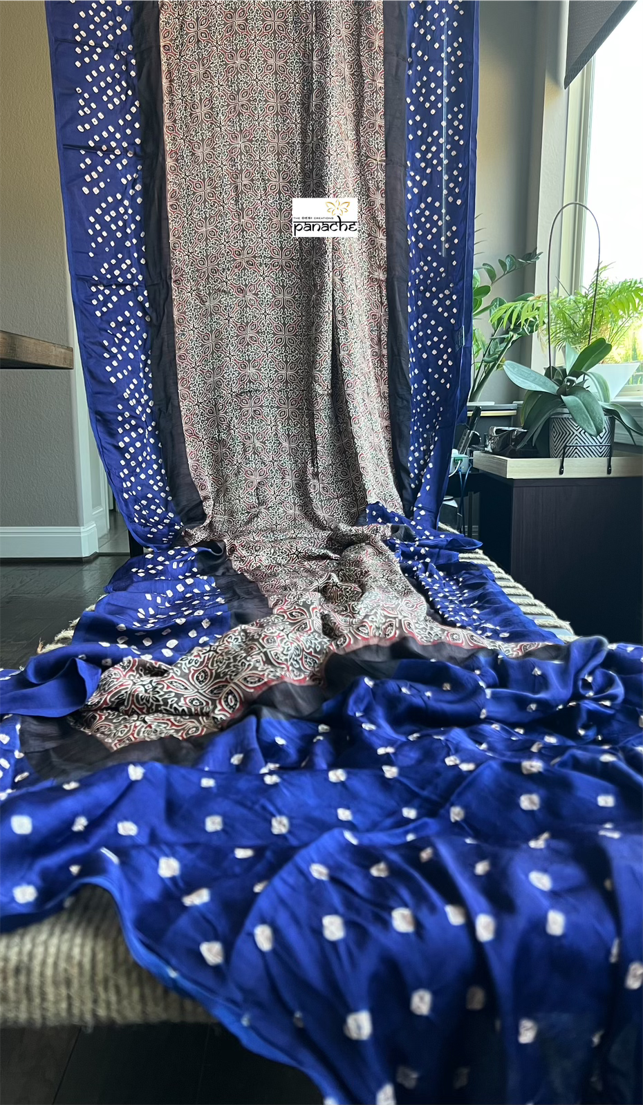 Modal Silk Ajrakh Bandhej - Mocha Brown Blue
