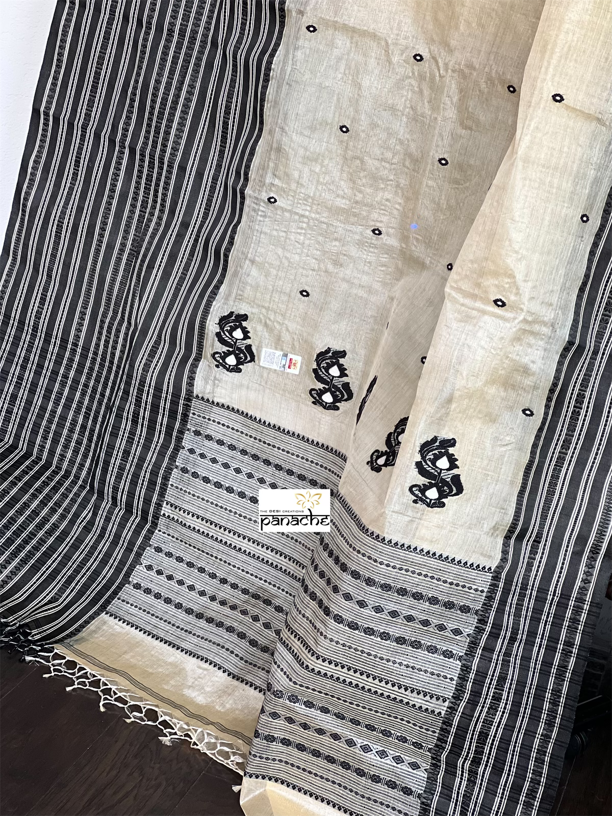 Pure Gachi Tussar Silk - Cream Black