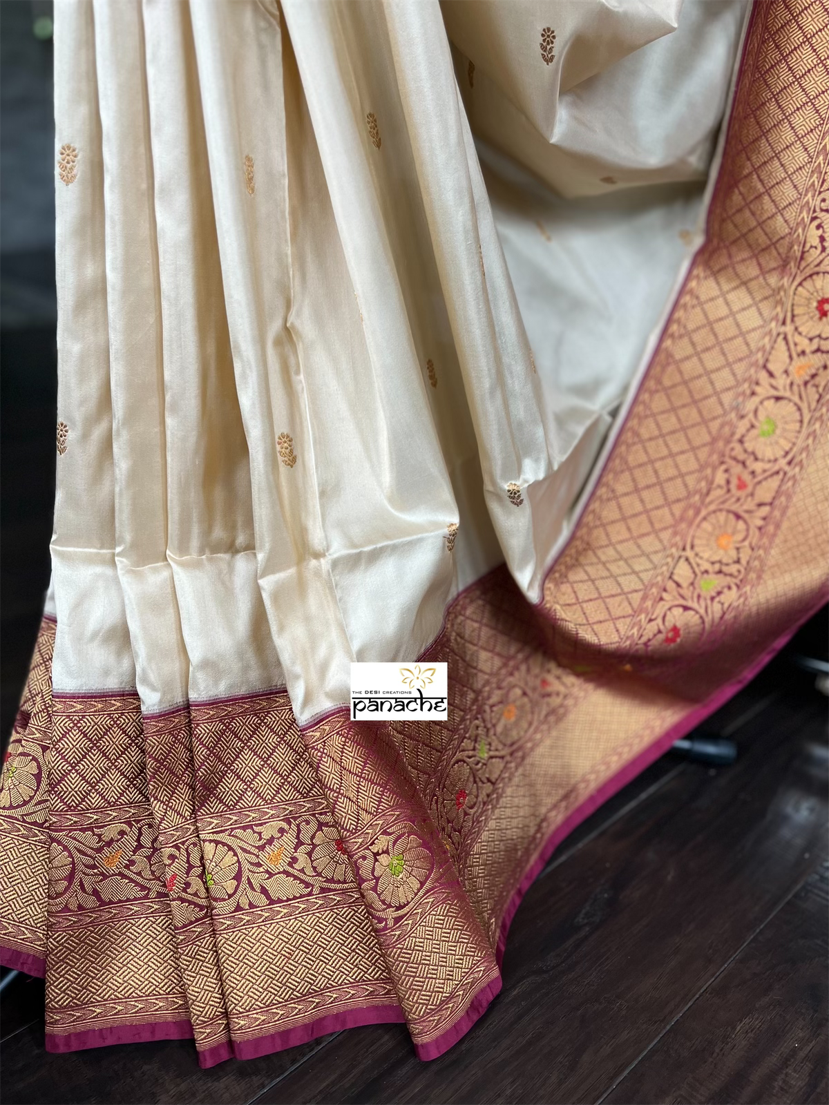 Katan Silk Banarasi - Cream Beige Meenakari