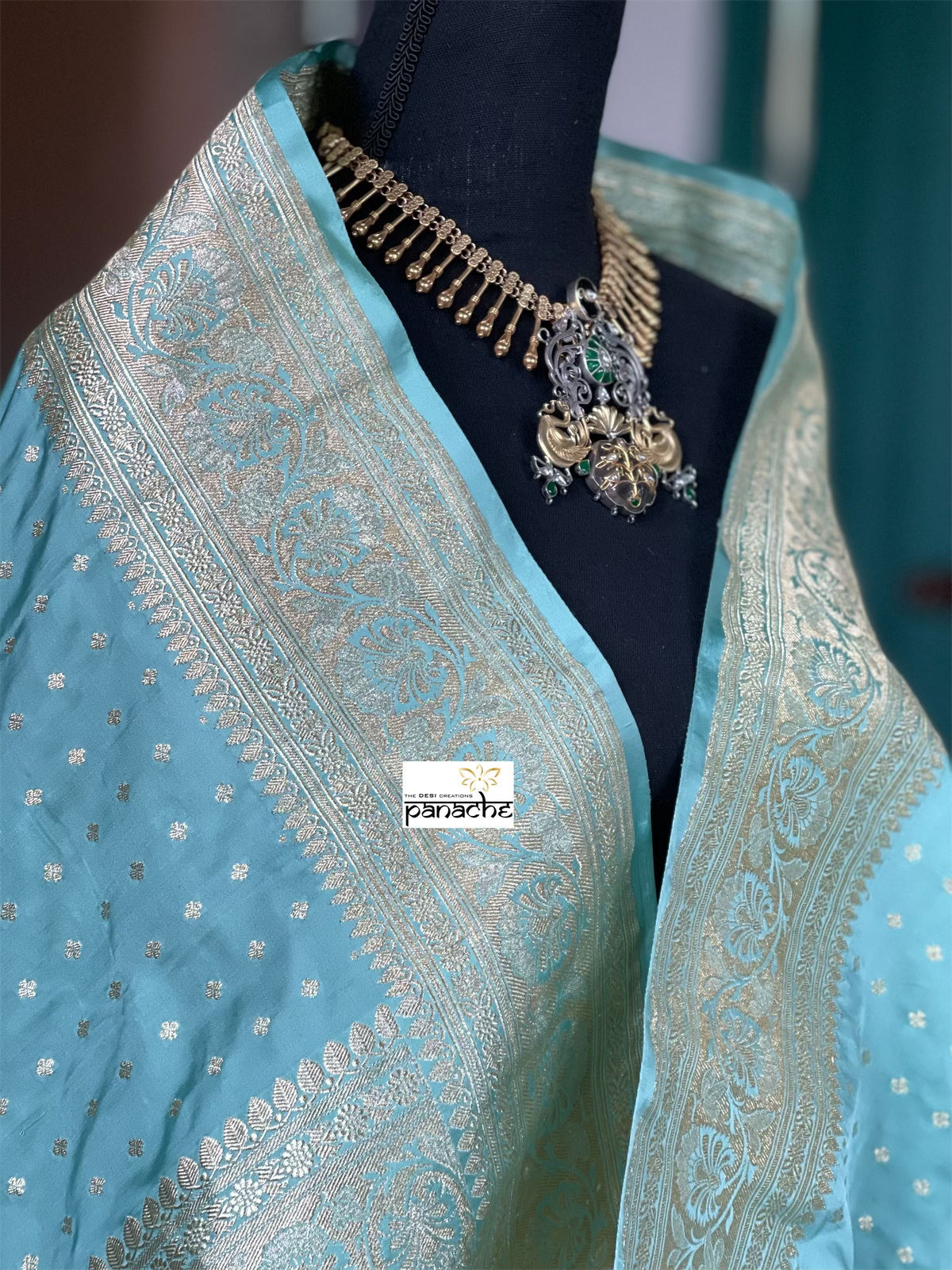 Pure Silk Banarasi- Light Sea green Gold Zari
