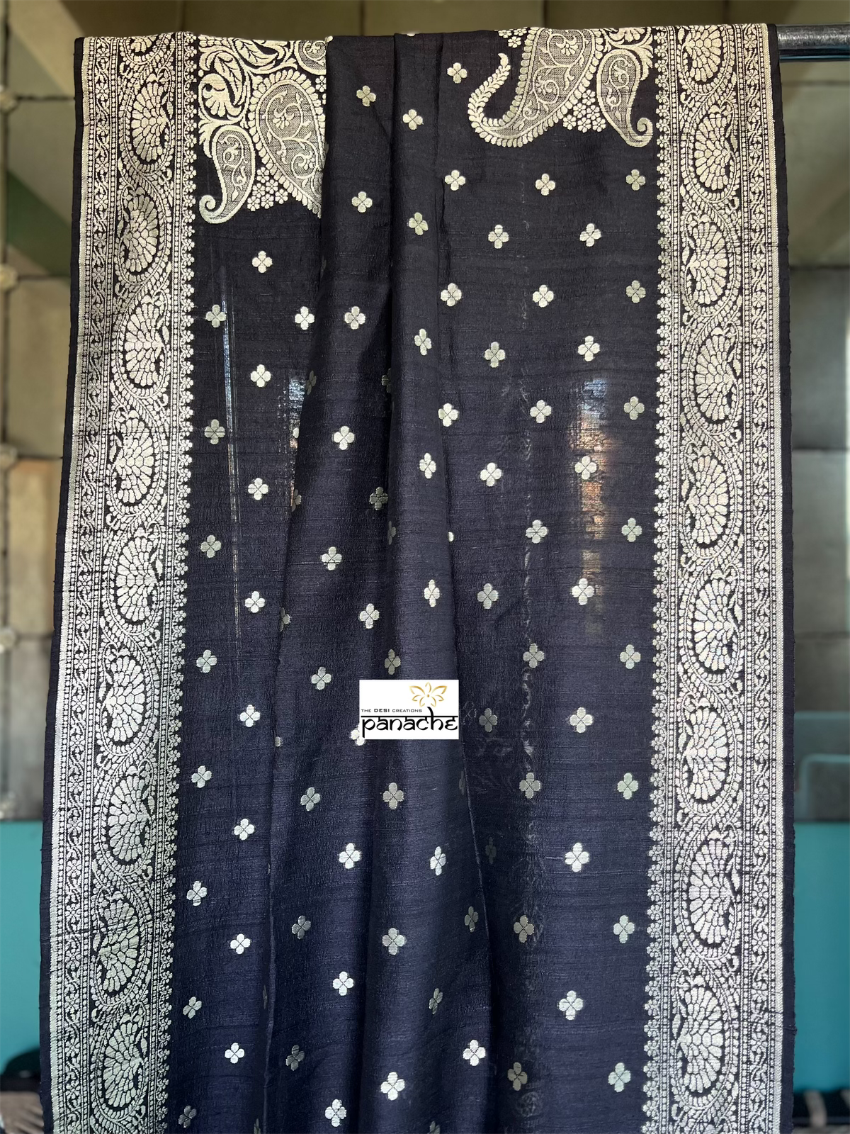 Tussar Georgette Banarasi- Black Antique Gold