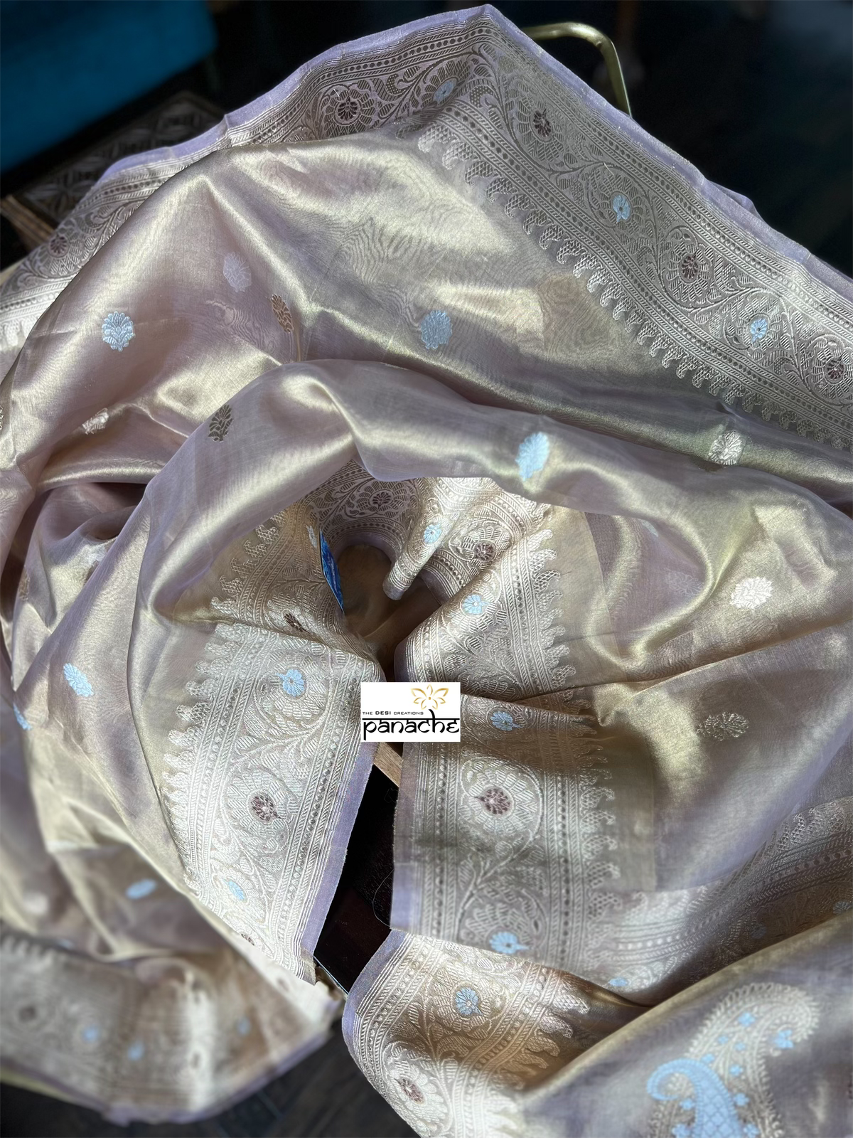 Pure Tissue Silk Banarasi - Light Golden Purple