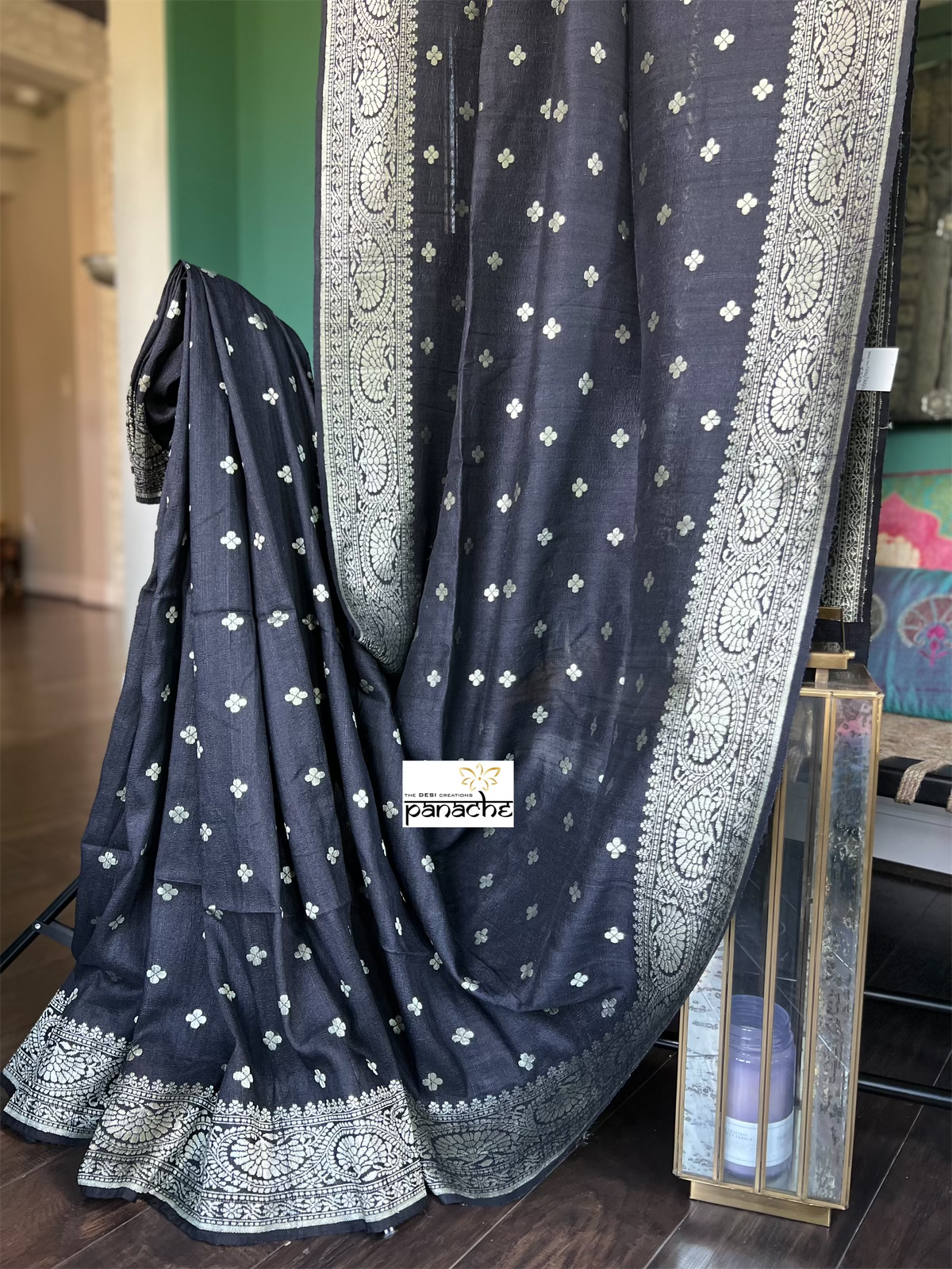 Tussar Georgette Banarasi- Black Antique Gold