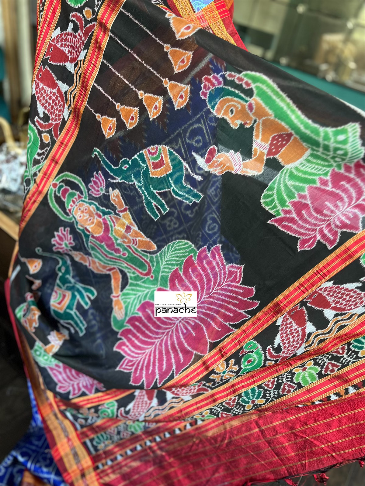 Pure Silk Sambalpuri Double ikat - Royal Blue Maroon