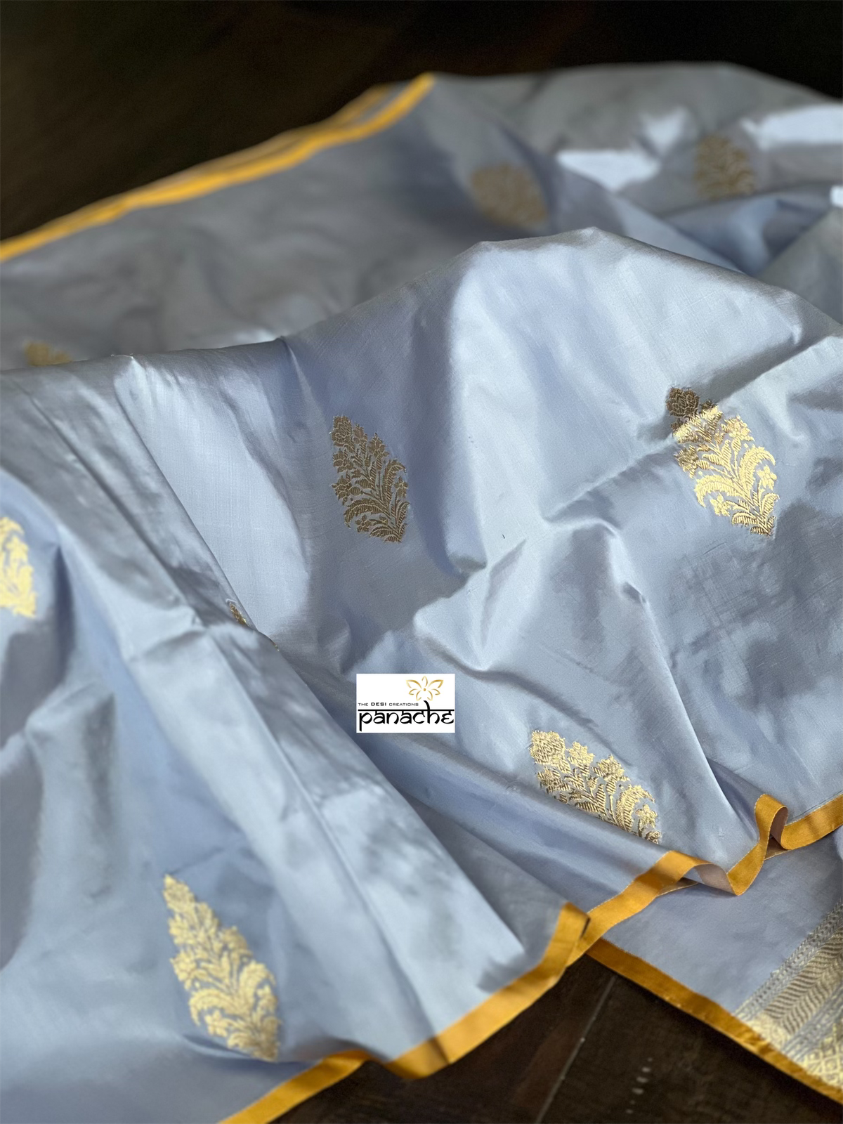Pure Katan Silk Banarasi - Light Ice Blue Kadwa