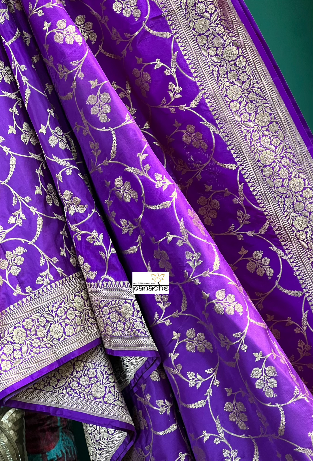 Katan Silk Banarasi - Purple Jaal Woven