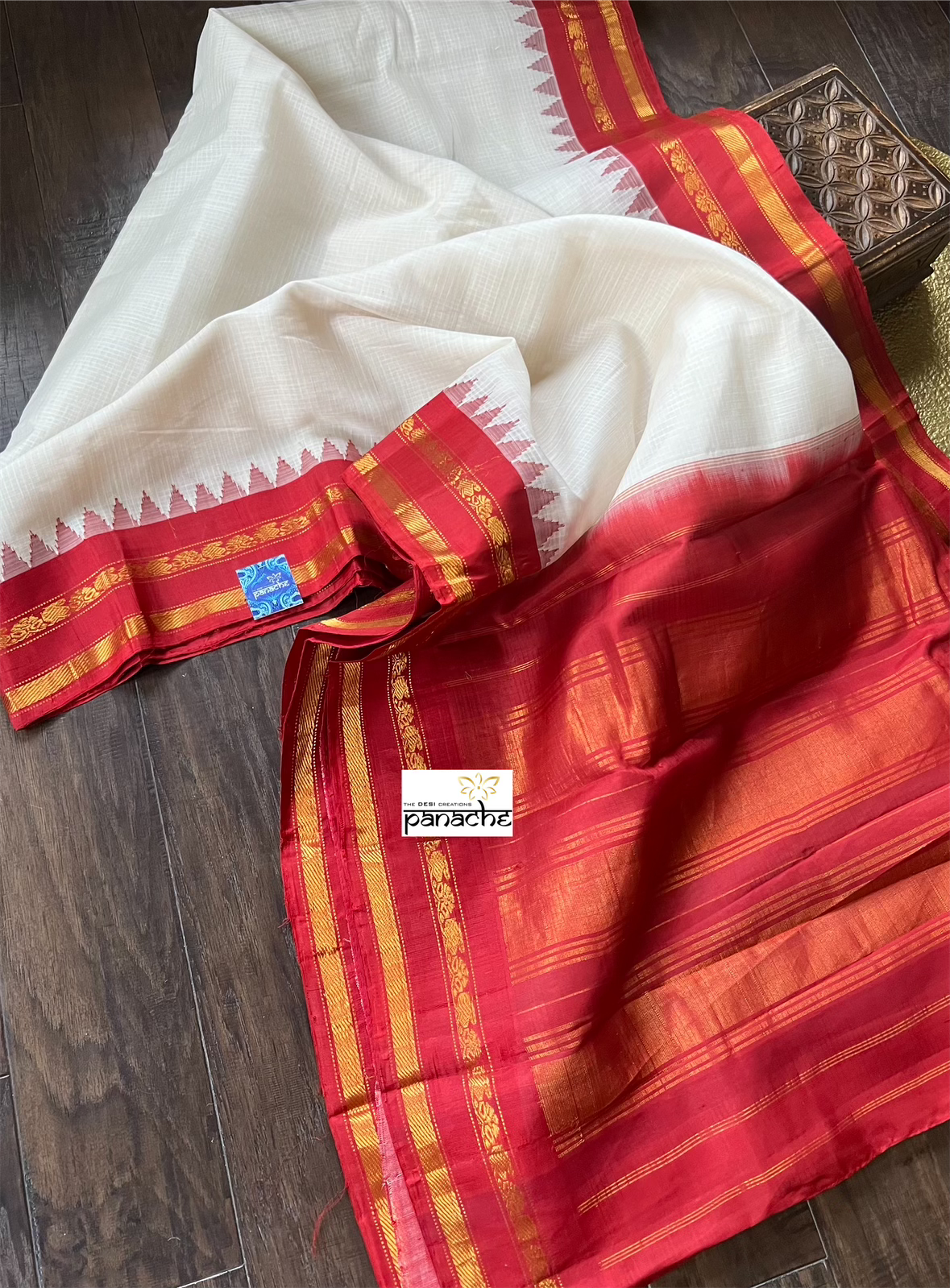 Gadwal Pure Cotton - Offwhite Red