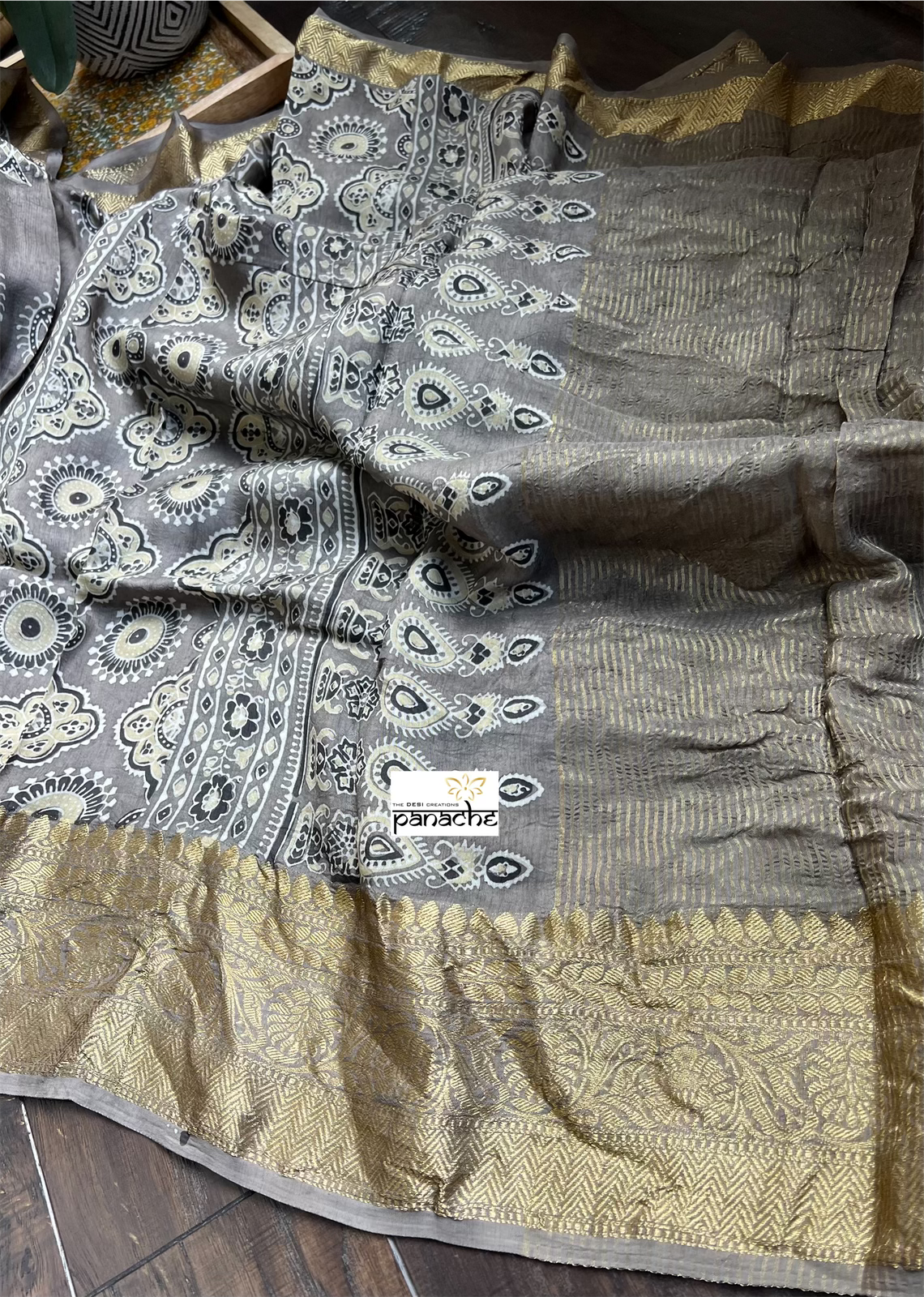 Dola Silk Ajrakh - Grey