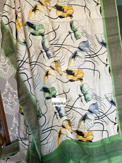 Pure Tussar Silk - Beige Green Digital Printed