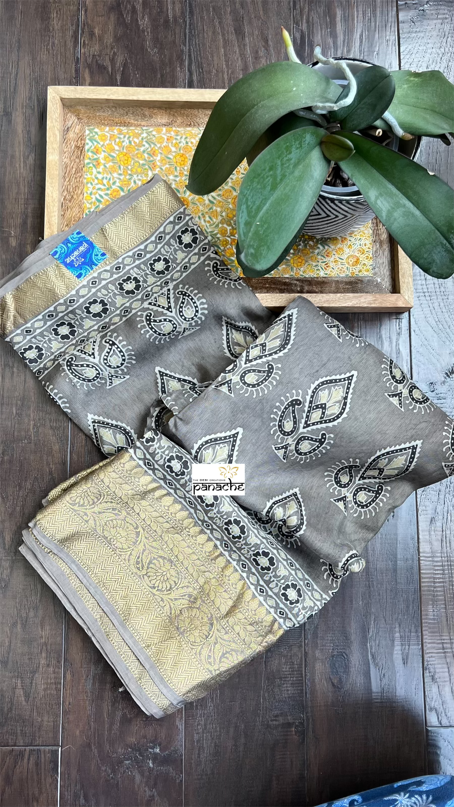 Dola Silk Ajrakh - Grey