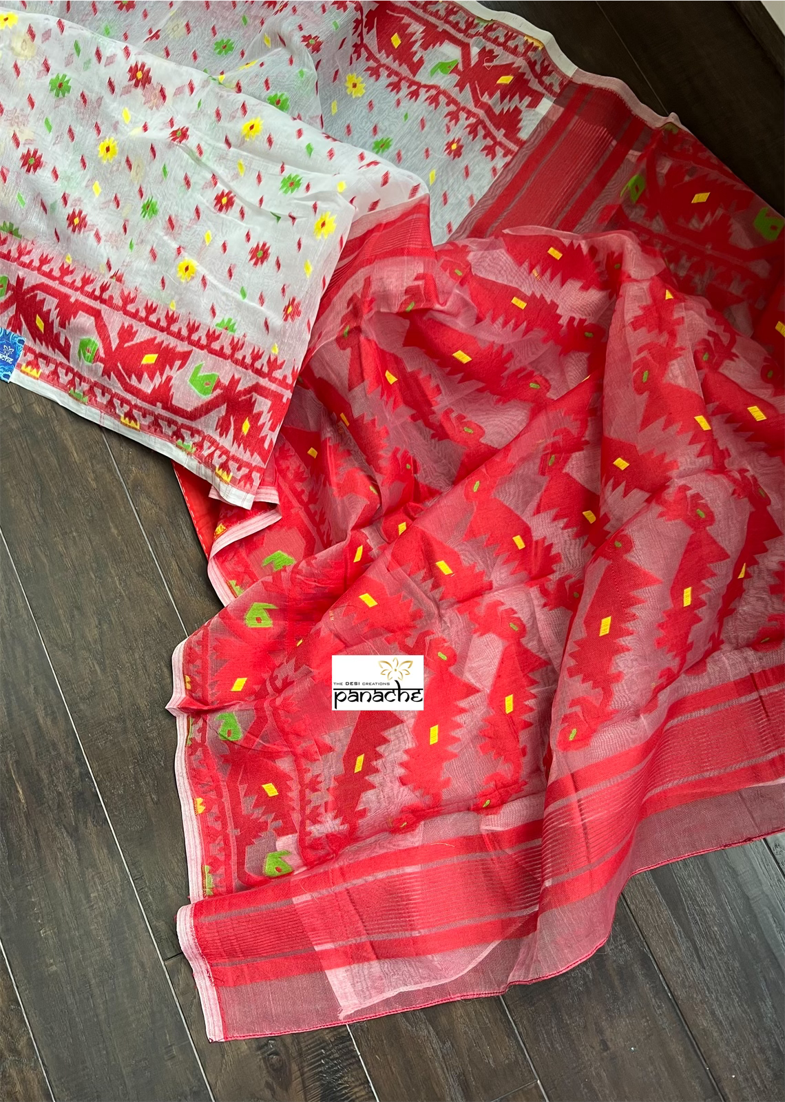 Soft Cotton Jamdaani - Off-White Red