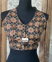 Designer Blouse - Ochre Yellow Black Ajrakh