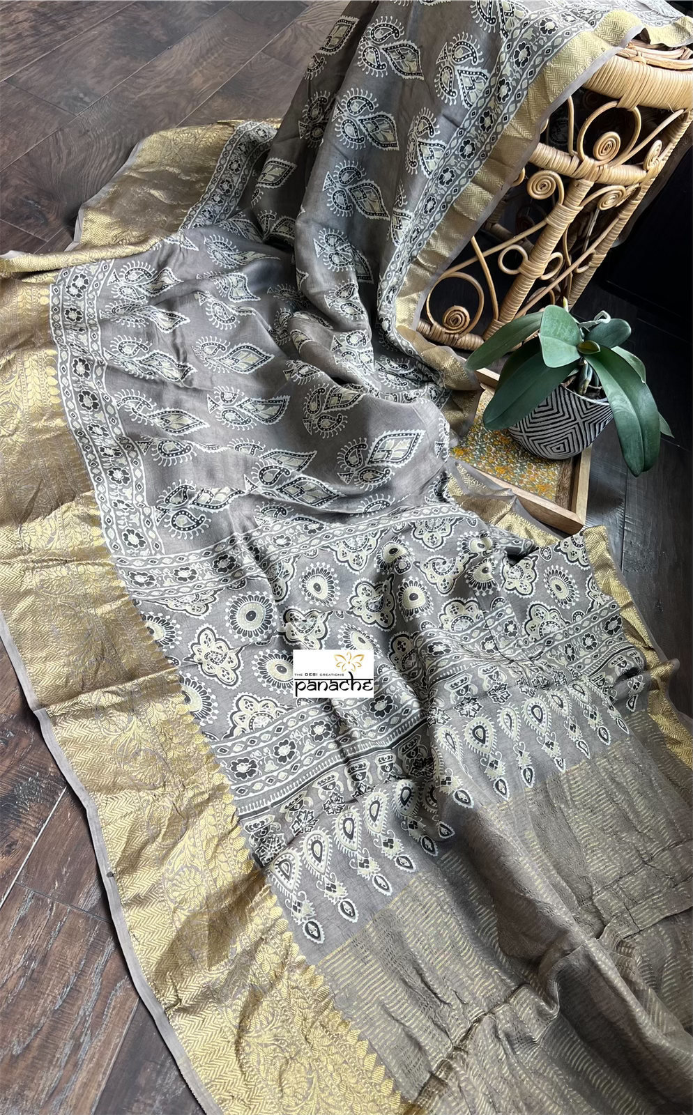 Dola Silk Ajrakh - Grey