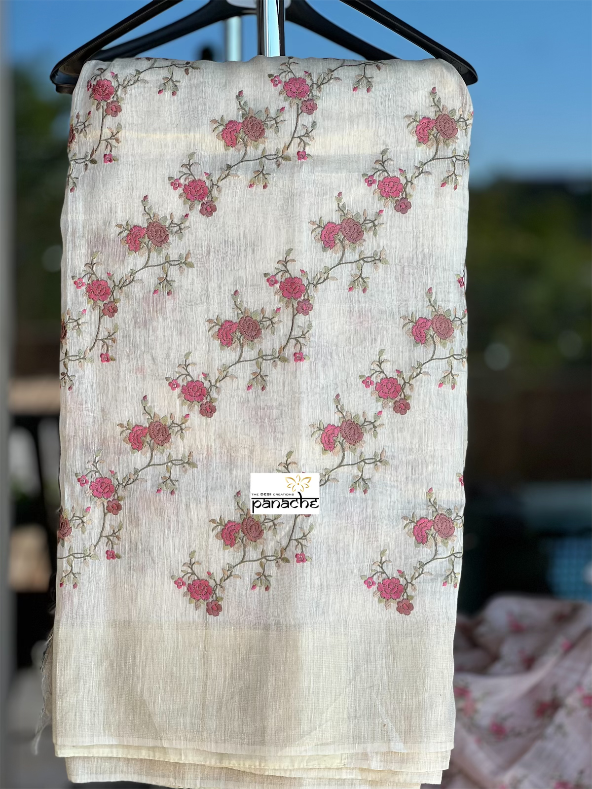 Embroidered Linen Silk- Off White