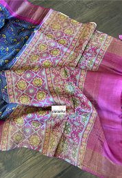 Pure Tussar Silk Digital Printed -  Blue Magenta Patola