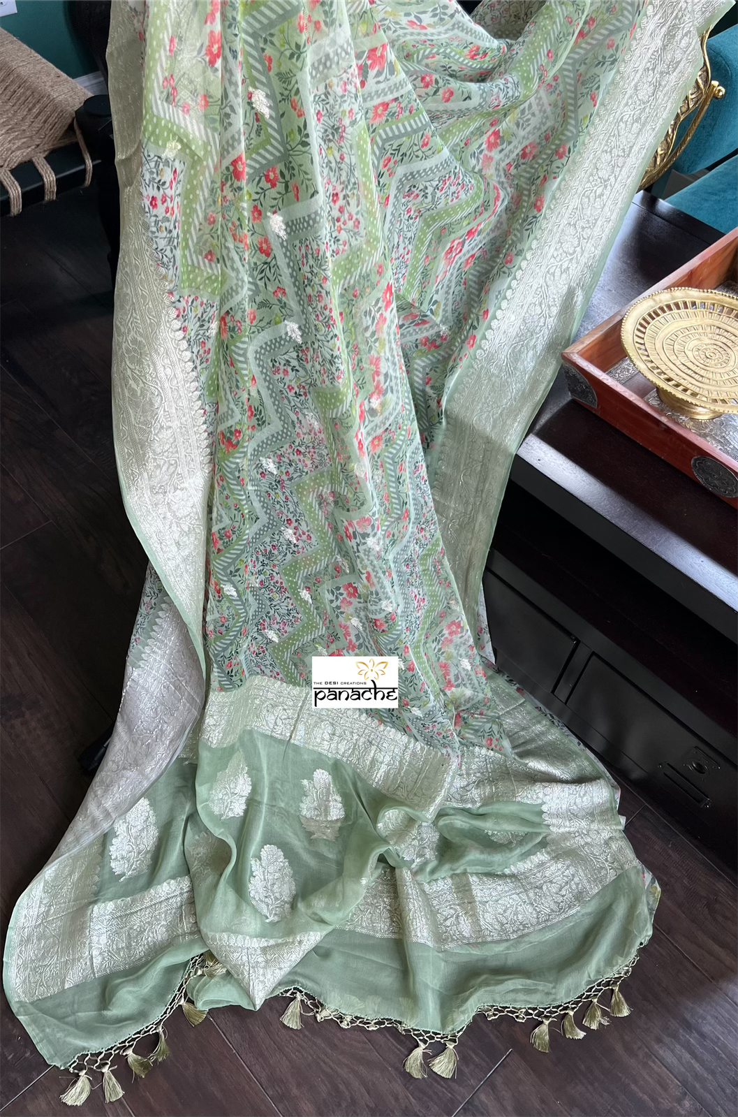 Khaddi Chiffon Banarasi - Pista Green Digital Printed