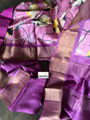 Pure Tussar Silk - Pink Purple Digital Printed