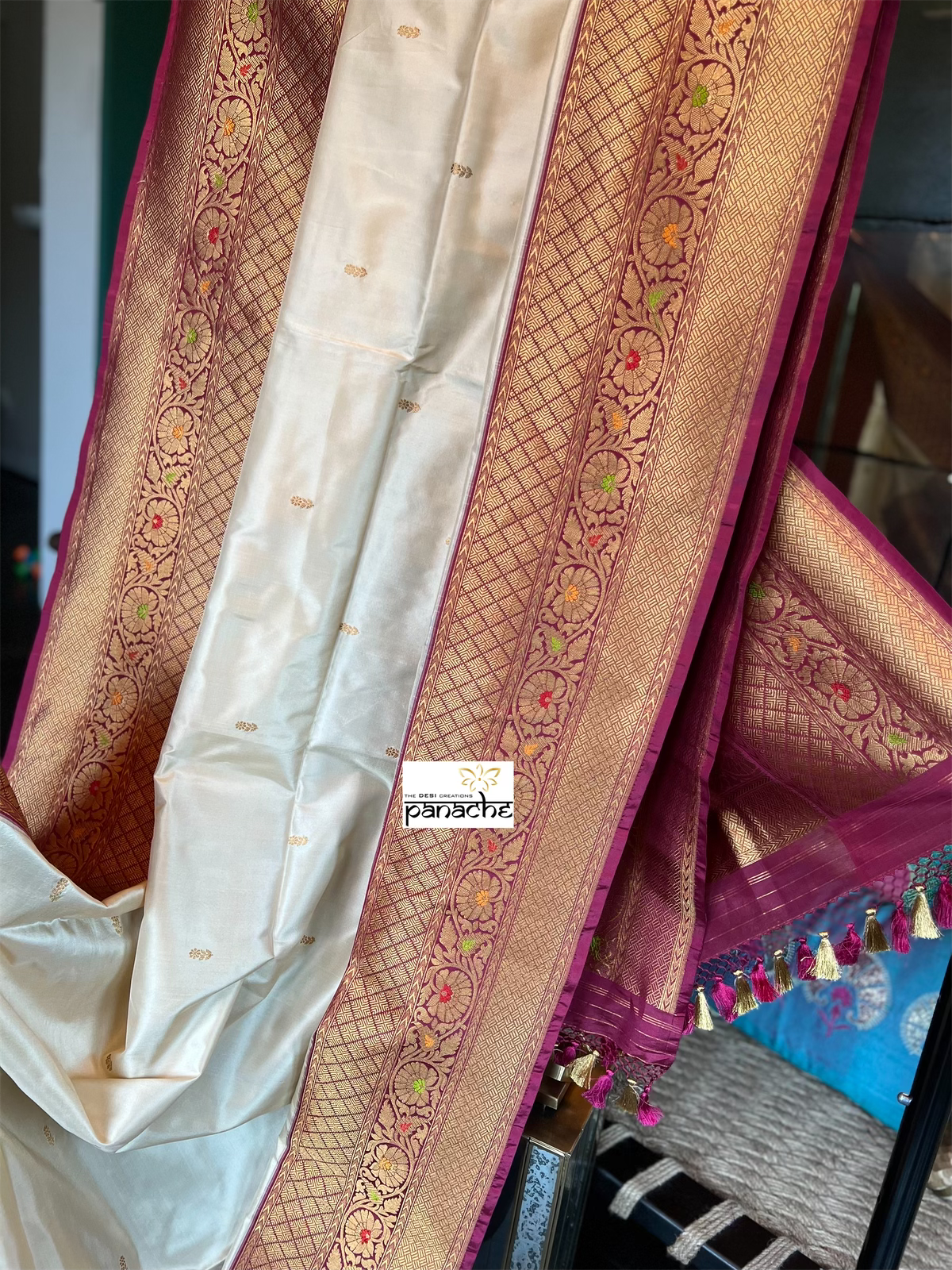 Katan Silk Banarasi - Cream Beige Meenakari
