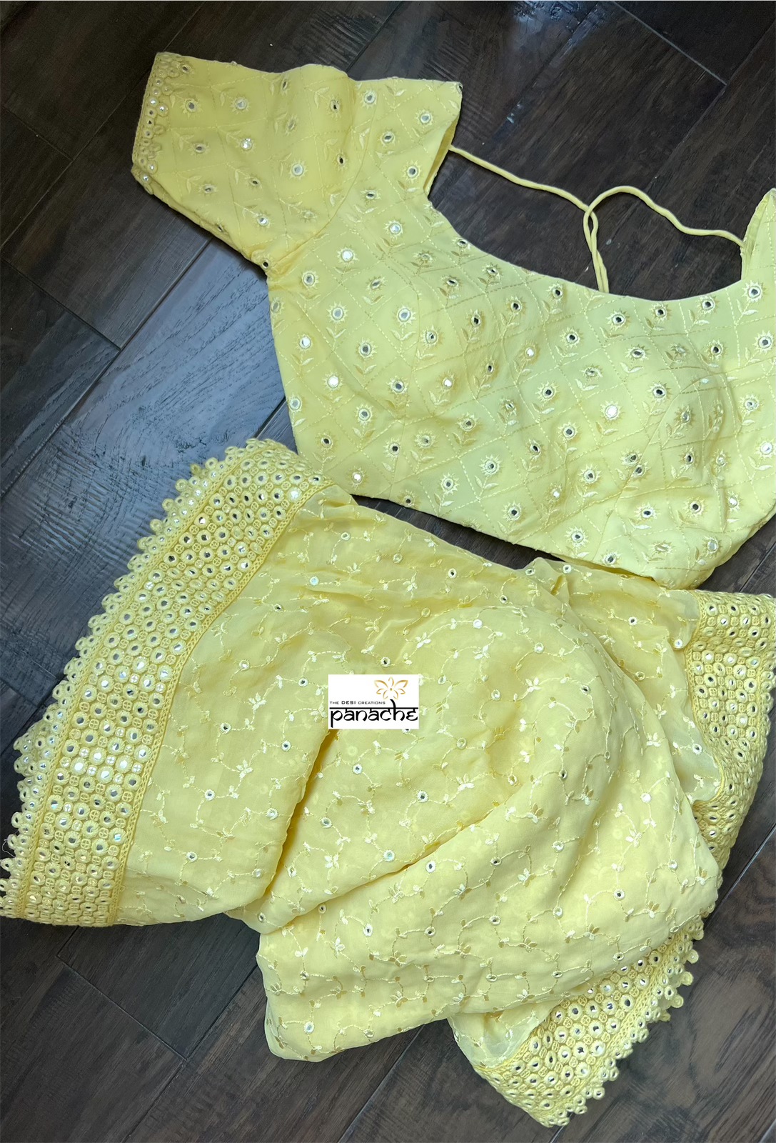 Designer Saree Blouse Pair - Yellow Chikankari